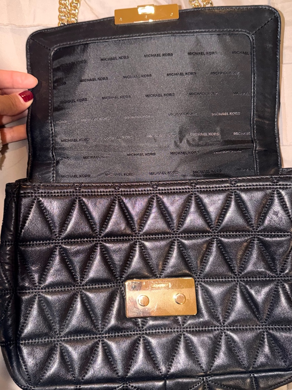 Michael Kors Black Quilted Leather Shoulder Bag with Gold Hardware - Picture 1 of 7